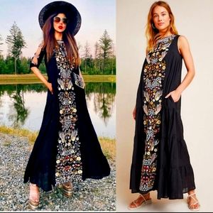 ANTHROPOLOGIE Jacaranda Embroidered Maxi Dress
